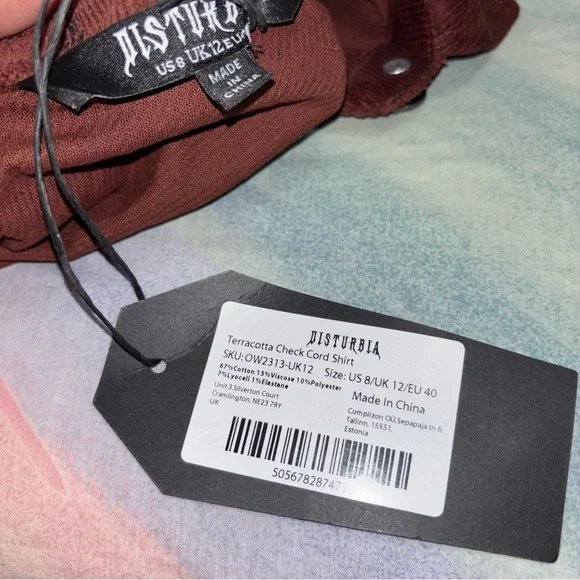 NWT Disturbia Terracotta Check Cord Shirt size US 8 - Picture 7 of 10